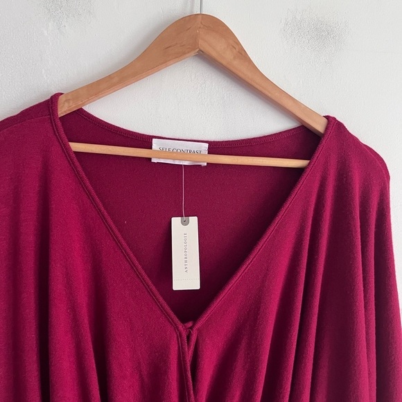 Anthropologie Self Contrast Wrap Burgundy Red Ling Sleeve Top - Picture 3 of 7